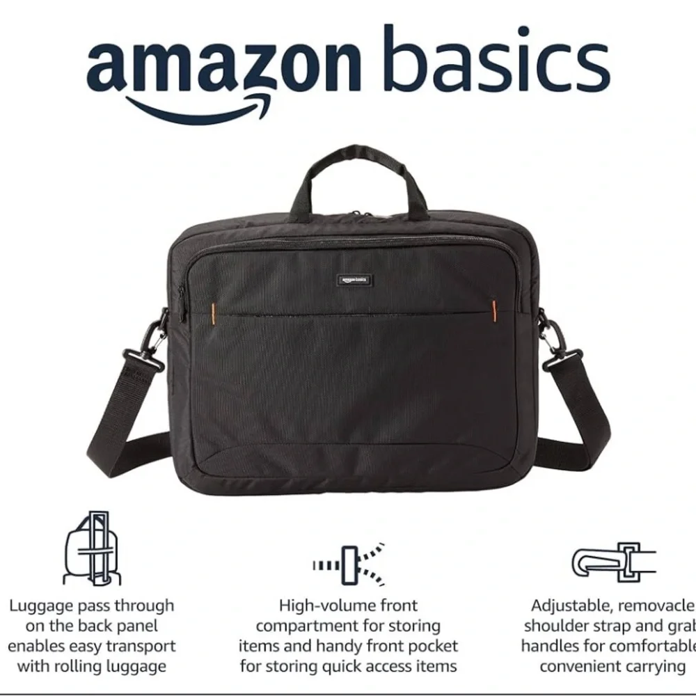 NWOT Amazon Black Basics 15 inch Laptop Case Bag, Fits Dell, HP, Lenovo, MacBook